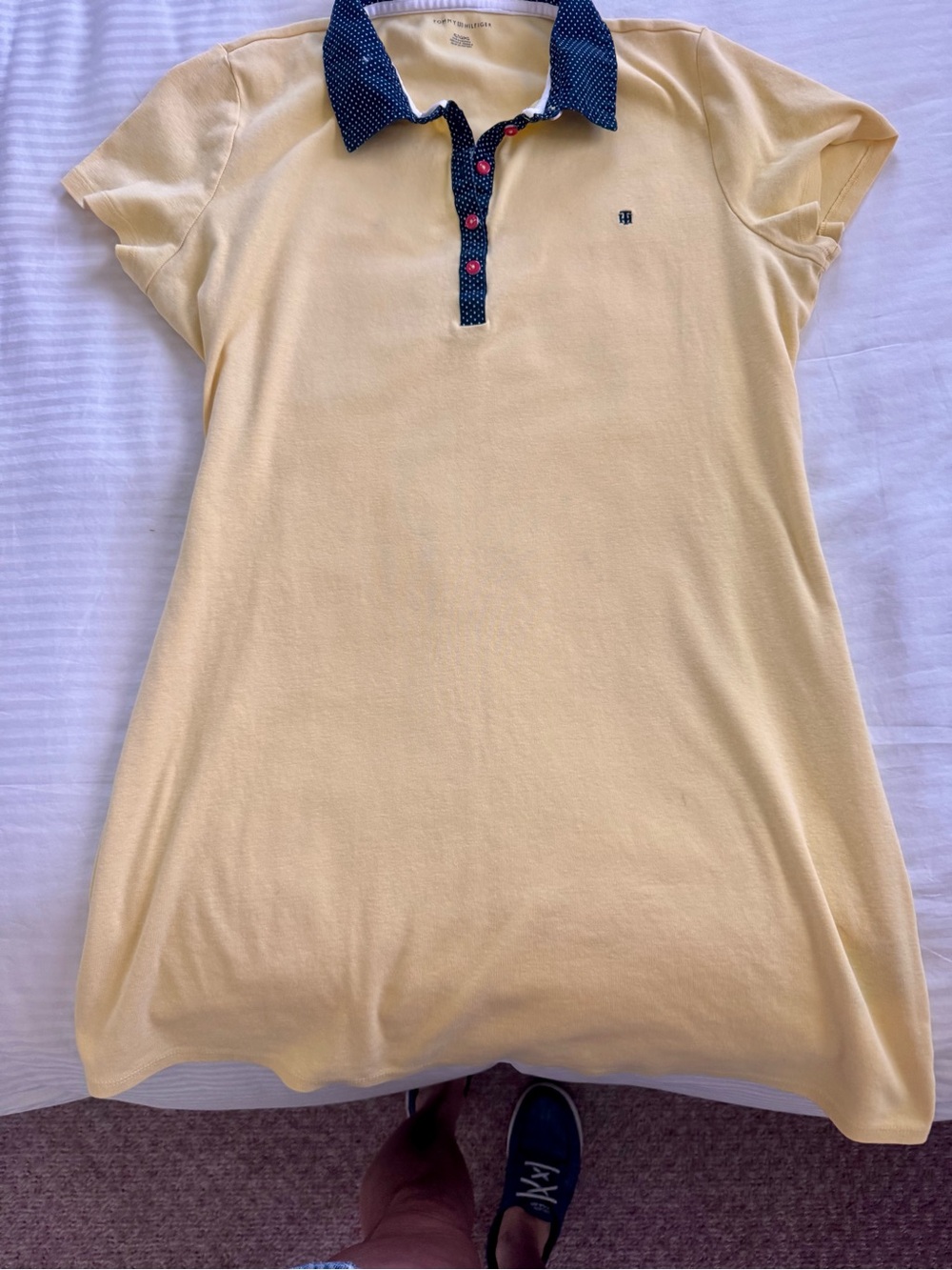 Tommy Hilfiger Yellow Polo Dress with Navy Polka Dot Trim